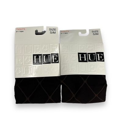 Hue Espresso Brown Tights W/ Control Top Birdseye Diamond Size S/ M 2 Pair